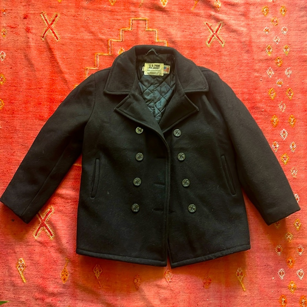 Schott NYC Black Double-Breasted Pea Coat
